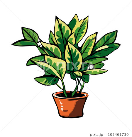 Urban jungle, trendy home decor with plant, cacti, tropical leaves in stylish pot. Vector illustration Urban jungle, trendy home decor with plant, cacti, tropical leaves in stylish pot. Vector illustration 103461730