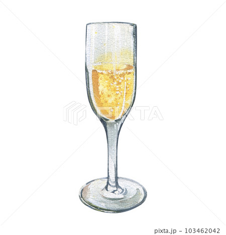 Champagne glass isolated on white background. Watercolor hand drawing illustration. Art for design banner, cards, poster 103462042
