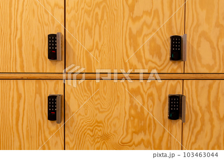 set of wooden lockers for personal items 103463044