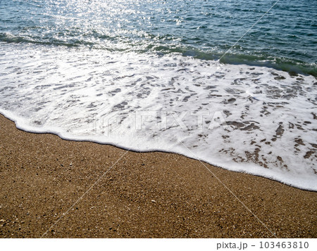 日光を反射して煌めく波打ち際。 103463810