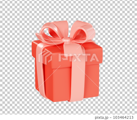 Gift box 3d render illustration - closed red present pack decorated with pink ribbon and bow. Festive colorful square package with surprise. Decoration for birthday or Christmas design Gift box 3d render illustration - closed red present pack decorated with pink ribbon and bow. Festive colorful square package with surprise. Decoration for birthday or Christmas design 103464213