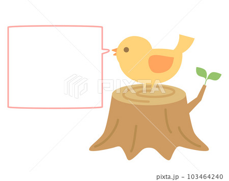 吹き出しと切り株の上にとまっている鳥のイラスト 103464240