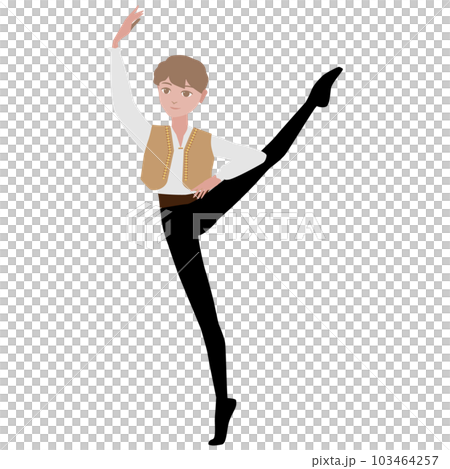 ダンサーのイラスト_バレエ「ドン・キホーテ」のバジルを踊るバレエダンサーのイメージ 103464257