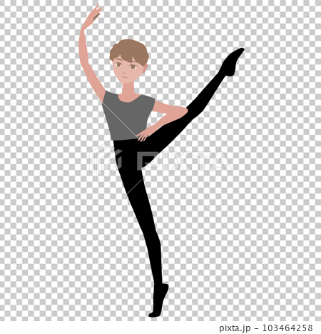 ダンサーのイラスト_バレエ「ドン・キホーテ」のバジル役の練習をするバレエダンサーのイメージ 103464258