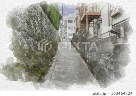水彩画風　長崎　唐人屋敷跡　路地　長崎県長崎市 103464524