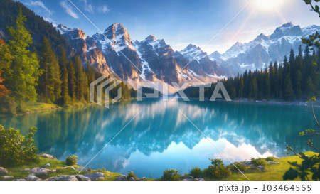 AI生成画像／風景／湖のある風景　6 103464565