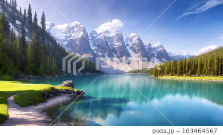 AI生成画像／風景／湖のある風景　8 103464567