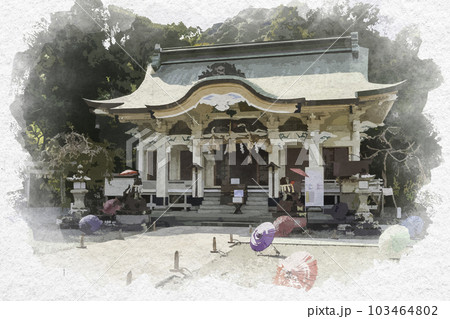 水彩画風　武雄神社　拝殿　佐賀県武雄市 103464802