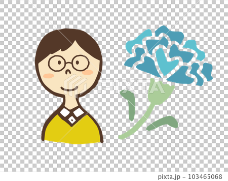 かわいいお父さんとカーネーション／手描きイラスト素材 103465068