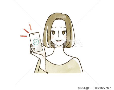 スマートフォンを持っている笑顔の女性 スマートフォンを持っている笑顔の女性 103465707