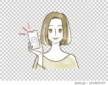 スマートフォンを持っている笑顔の女性 スマートフォンを持っている笑顔の女性 103465707