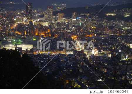 黄金山から眺めた冬の黄昏時の広島市内の景色 103466042