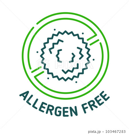 Allergen free icon, sign of food stamp for natural organic products, vector label. Healthy hypoallergenic ingredient for products non containing allergens for sensitive skin or allergic intolerance Allergen free icon, sign of food stamp for natural organic products, vector label. Healthy hypoallergenic ingredient for products non containing allergens for sensitive skin or allergic intolerance 103467283