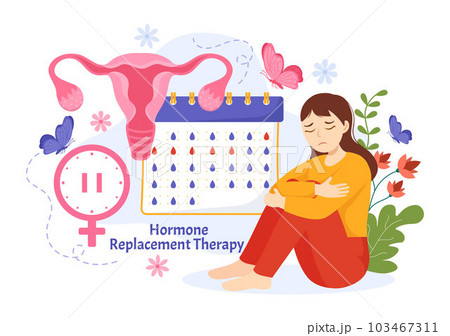 HRT or Hormone Replacement Therapy Acronym Vector Illustration with Treatment and Hormone Medication in Healthcare Cartoon Hand Drawn Templates 103467311