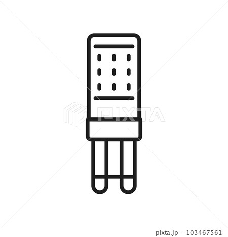 Diode light bulb and LED lamp thin line icon. Eco illumination technology, energy efficient LED lamp or electricity saving SMD diode lightbulb with G4 socket line vector pictogram or symbol Diode light bulb and LED lamp thin line icon. Eco illumination technology, energy efficient LED lamp or electricity saving SMD diode lightbulb with G4 socket line vector pictogram or symbol 103467561