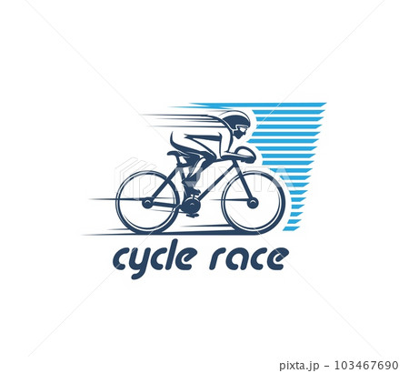 Bicycle cyclist icon, bike cycling race or triathlon sport tour vector sign. Cycling sport icon of bake racer silhouette in speed line, bicycle race athlete competition and bicyclist sport team badge 103467690