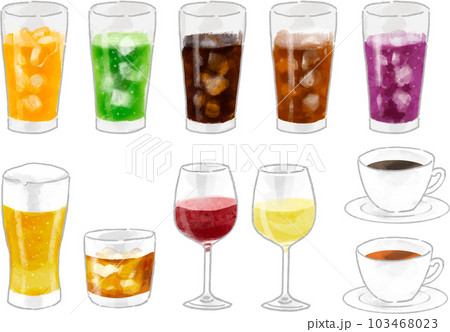 水彩タッチのドリンクのイラストセット 水彩タッチのドリンクのイラストセット 103468023