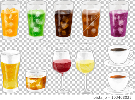 水彩タッチのドリンクのイラストセットのイラスト素材