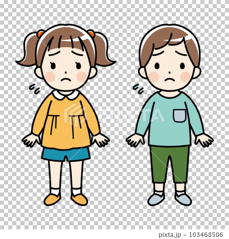 表情不安、迷茫、不耐煩的小女孩和男孩插畫(長袖、彩色) 表情不安、迷茫、不耐煩的小女孩和男孩插畫(長袖、彩色) 103468506