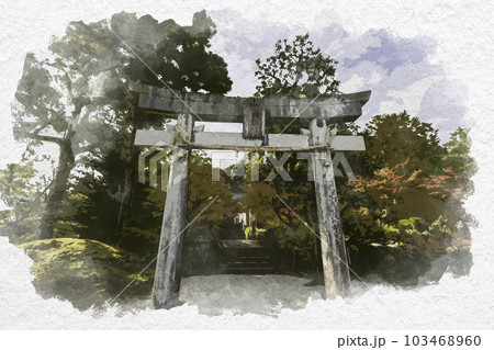 水彩画風　武雄　黒髪神社　鳥居　佐賀県武雄市 103468960