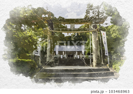 水彩画風　武雄　黒髪神社　鳥居　佐賀県武雄市 103468963