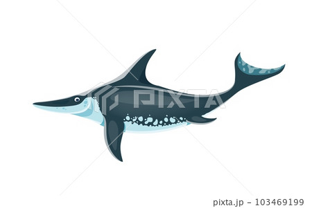 Cartoon Ichthyosaur dinosaur character. Extinct marine creature or beast, Mesozoic era isolated ocean monster or creature. Paleontology carnivore aquatic dinosaur vector cute personage 103469199