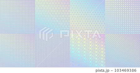Hologram texture patterns, glitter foil with rainbow gradient. Official certificate neon vector hologram print, foil iridescent background or texture, rainbow gradient patterns set Hologram texture patterns, glitter foil with rainbow gradient. Official certificate neon vector hologram print, foil iridescent background or texture, rainbow gradient patterns set 103469386