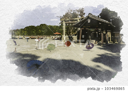 水彩画風　武雄神社　境内　佐賀県武雄市 103469865