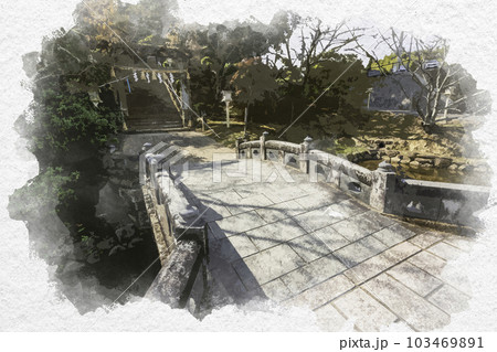 水彩画風　武雄神社　参道　佐賀県武雄市 103469891