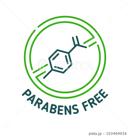 Parabens free icon or sign for natural organic and no chemical preservative product, vector symbol. Parabens free icon for cosmetics, skincare and health safe or skin hypoallergenic product label 103469916