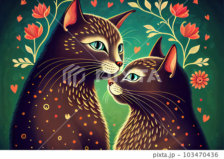 hugging cats in love. valentine's day postcard. illustration. Generative AI 103470436
