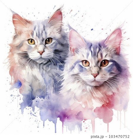 猫の水彩風イラスト「AI生成画像」 103470752