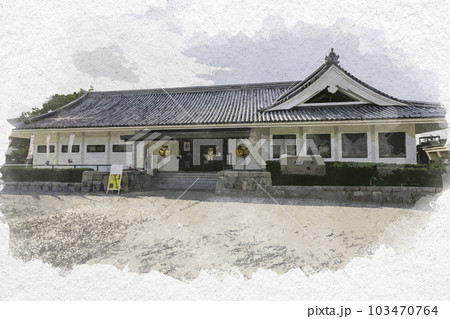 水彩画風　岡崎公園　三河武士のやかた家康館　愛知県岡崎市 103470764