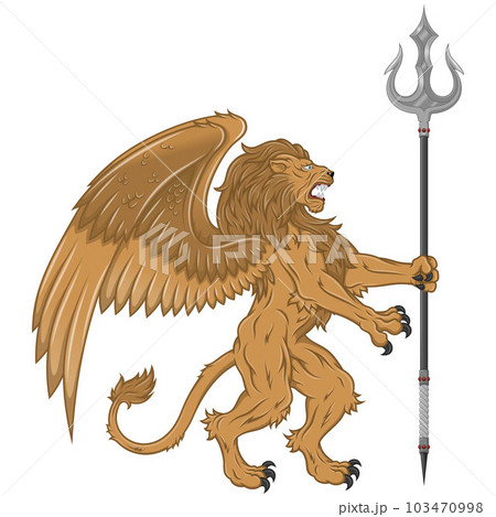 winged rampant lion with trident vector 103470998
