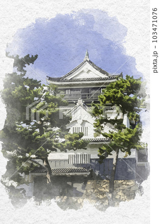 水彩画風　岡崎城　天守　愛知県岡崎市 103471076