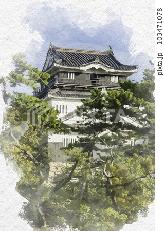 水彩画風　岡崎城　天守　愛知県岡崎市 103471078