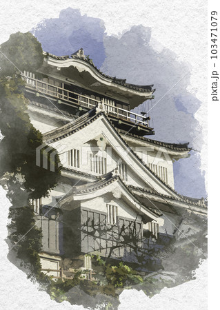 水彩画風　岡崎城　天守　愛知県岡崎市 103471079
