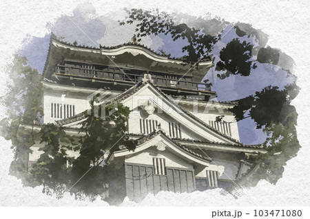 水彩画風　岡崎城　天守　愛知県岡崎市 103471080