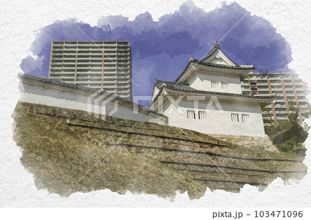 水彩画風　岡崎城　東隅櫓　愛知県岡崎市 103471096
