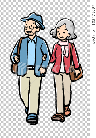 腕を組んで歩くシニア夫婦のイラスト 103471097