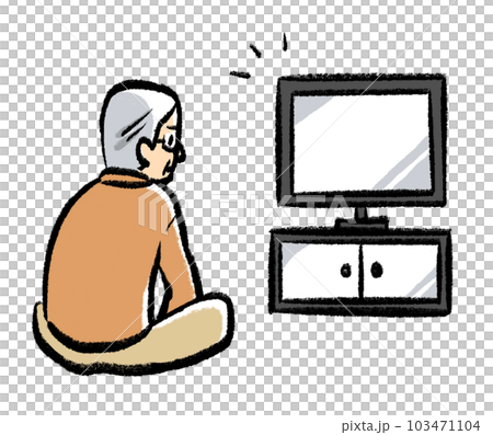 1人でテレビを見るおじいちゃんの手書き風イラスト 103471104