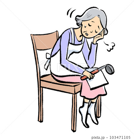 家事に疲れて椅子に座りこんでしまうおばあちゃんの手書き風イラスト 103471105