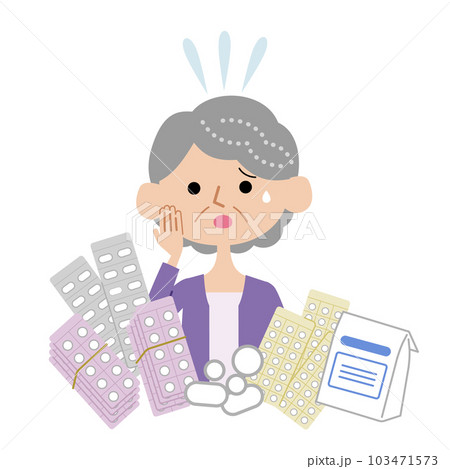 薬が多くて困っているシニア女性 103471573