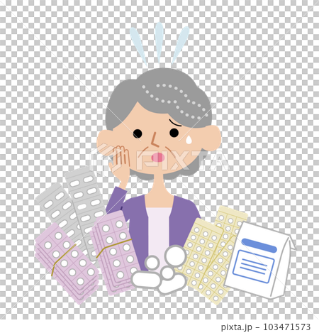 A senior woman who is in trouble with a lot of medicine A senior woman who is in trouble with a lot of medicine 103471573