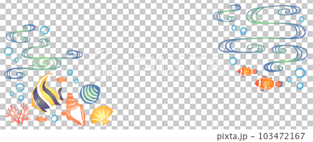 貝殼和熱帶魚的插圖框架 103472167
