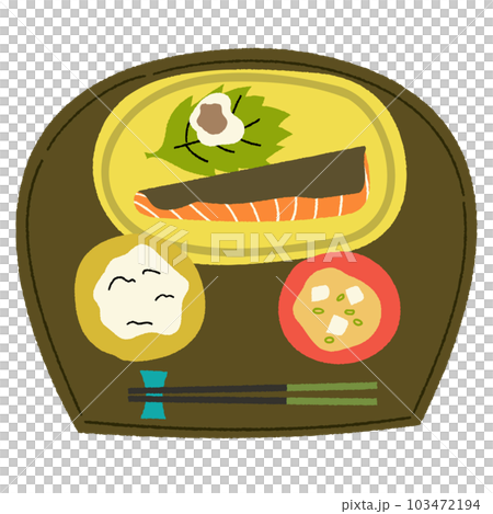 托盤上烤鮭魚套餐的手繪風格矢量圖 托盤上烤鮭魚套餐的手繪風格矢量圖 103472194