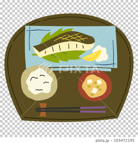 托盤上烤白魚套餐的手繪矢量圖 103472195