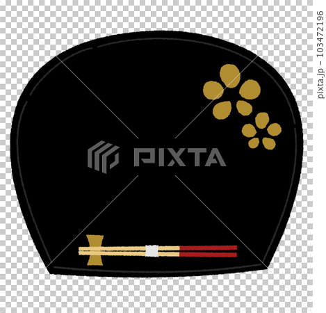 黑色漆盤和帶有金色梅花圖案的筷子的手繪風格矢量圖 黑色漆盤和帶有金色梅花圖案的筷子的手繪風格矢量圖 103472196