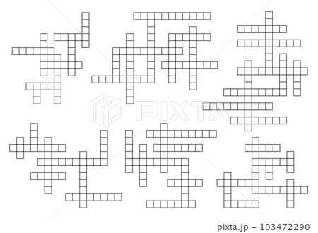 Crossword game grids or word guess quiz layout templates, vector empty boxes. Crossword game grid backgrounds with vertical and horizontal cross boxes, word intellectual riddle worksheets 103472290
