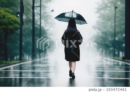 AI生成画像／人物／雨の風景 後ろ姿　1 103472481